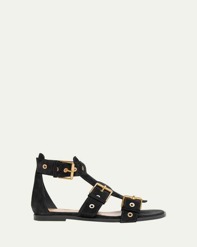 Suede Buckle and Grommet Gladiator Sandals